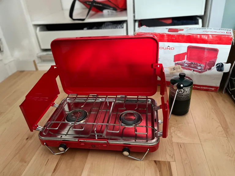 Réchaud de camping Outbound pour bouteille de propane - Rouge - Portable et efficace